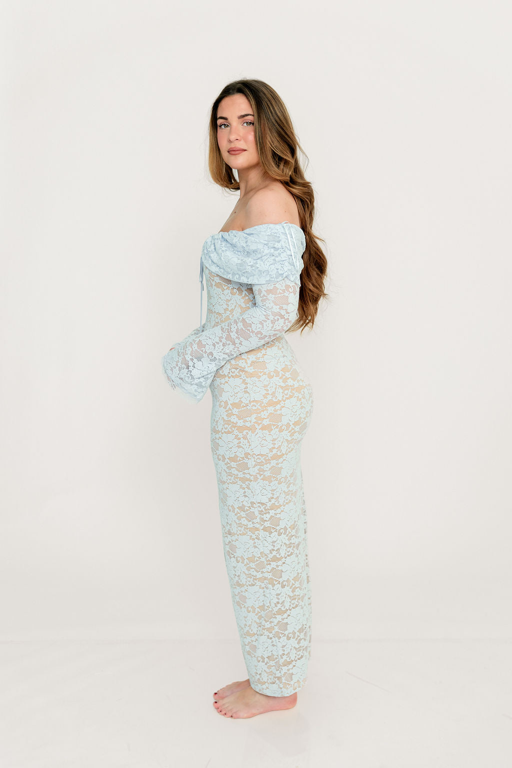 Ella Lace Maxi Dress in Pale Blue - Image 12