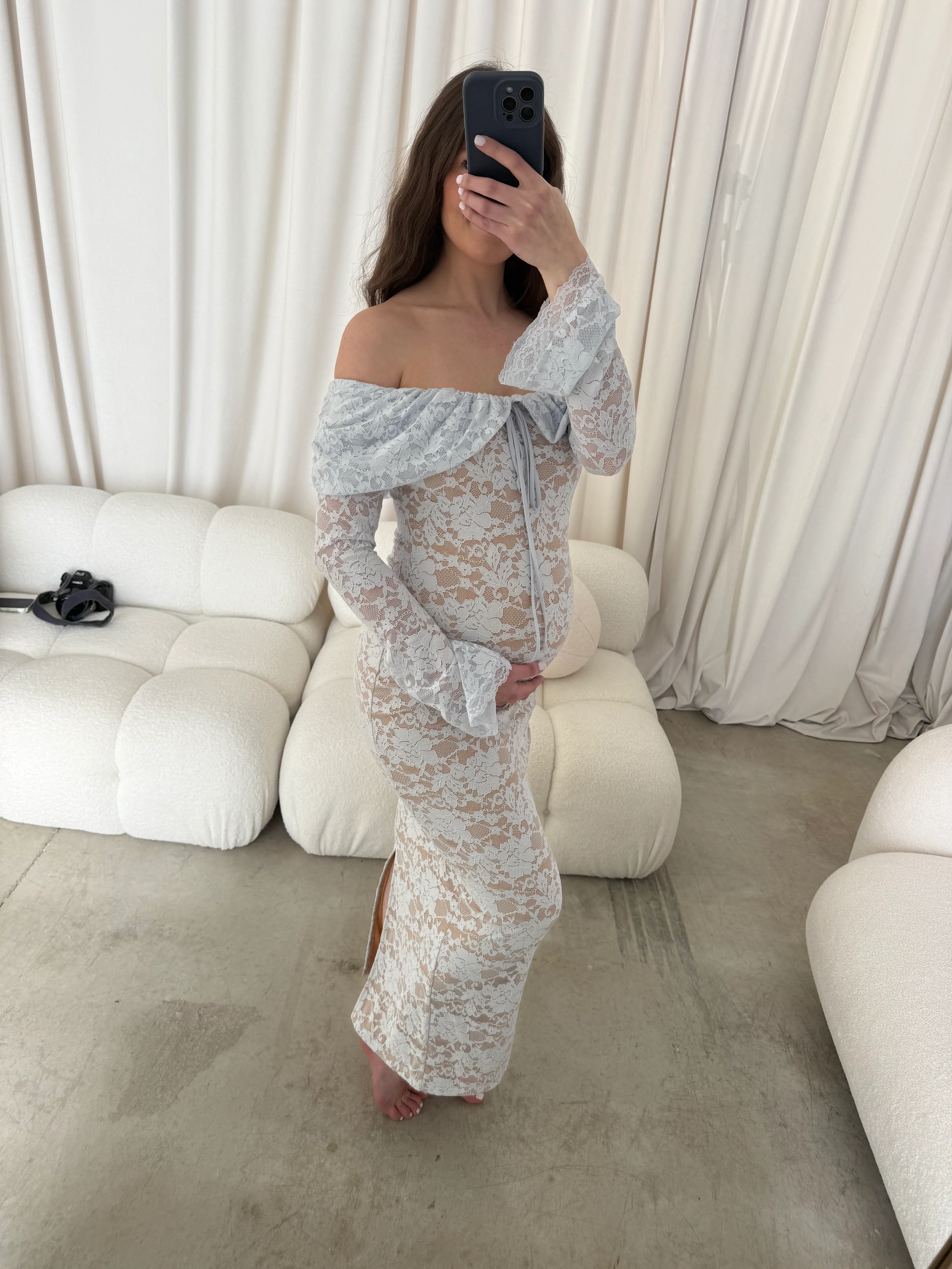 Ella Lace Maxi Dress in Pale Blue - Image 19