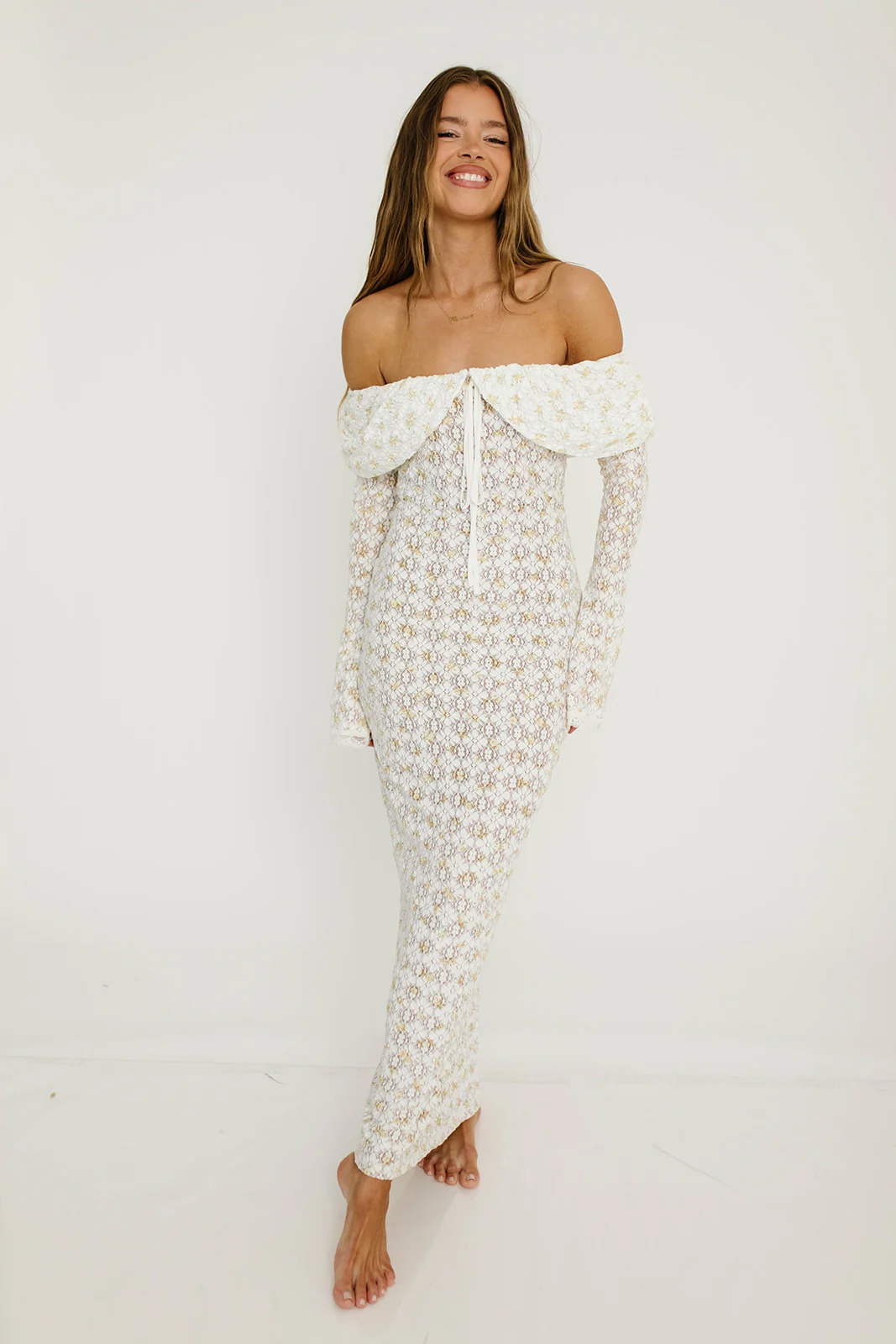 Ella Lace Maxi Dress in Tiny Yellow Floral Print - Image 13