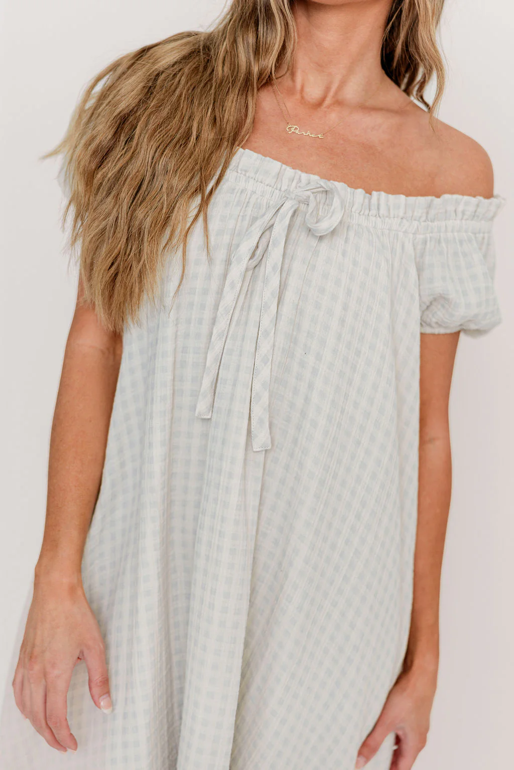 Ensley 100% Cotton Maxi Dress in Baby Blue Plaid - Bump Friendly - Image 2