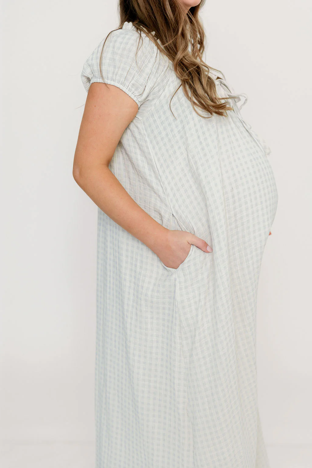 Ensley 100% Cotton Maxi Dress in Baby Blue Plaid - Bump Friendly - Image 5