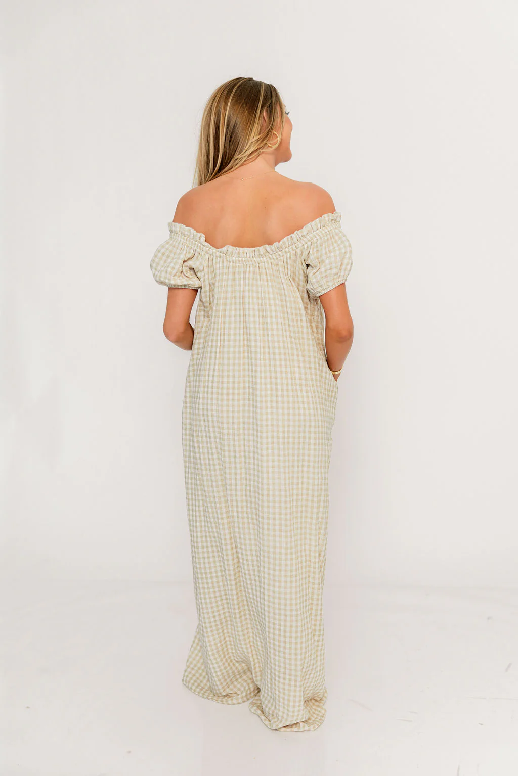 Ensley 100% Cotton Maxi Dress in Green Haze Plaid - Bump Friendly - Image 4
