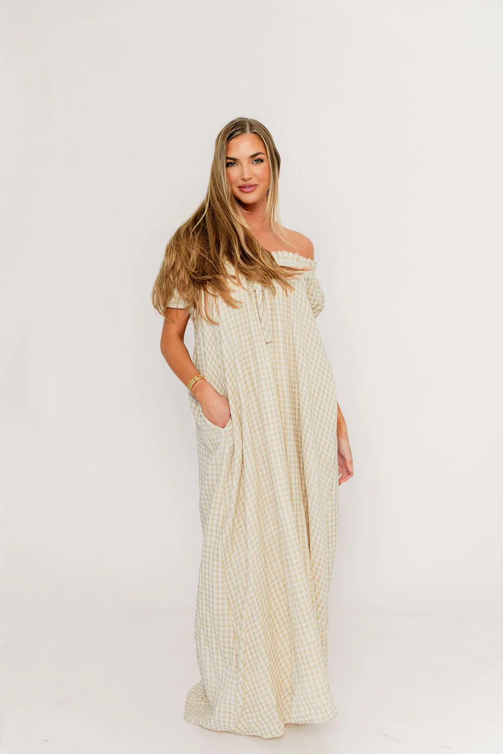 Ensley 100% Cotton Maxi Dress in Green Haze Plaid - Bump Friendly - Image 5