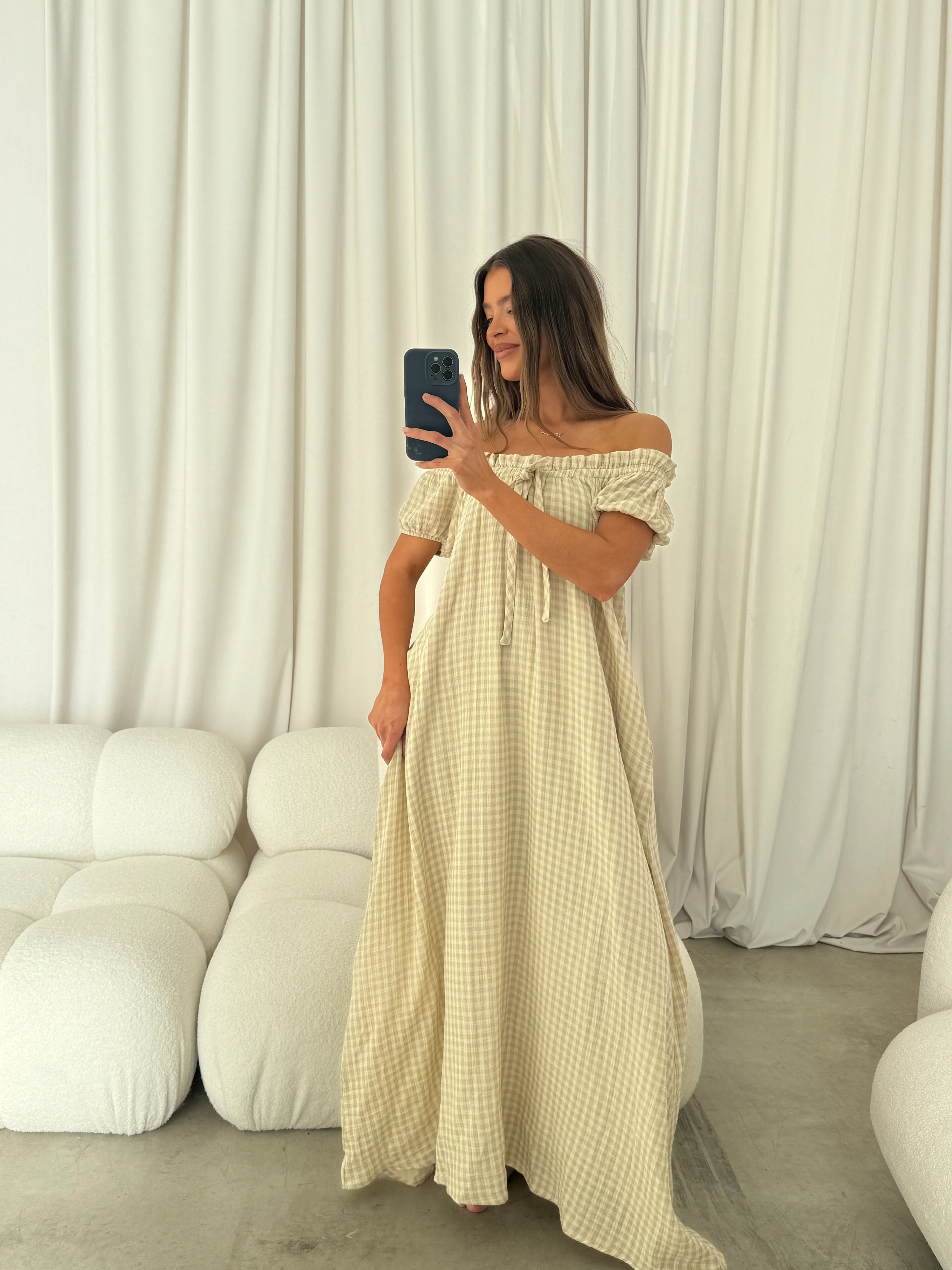 Ensley 100% Cotton Maxi Dress in Green Haze Plaid - Bump Friendly - Image 9