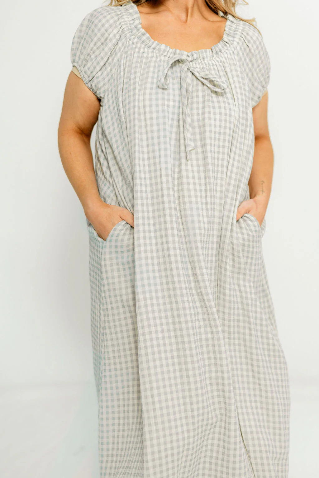 Ensley 100% Cotton Maxi Dress in Light Indigo Plaid - Bump Friendly - Image 10