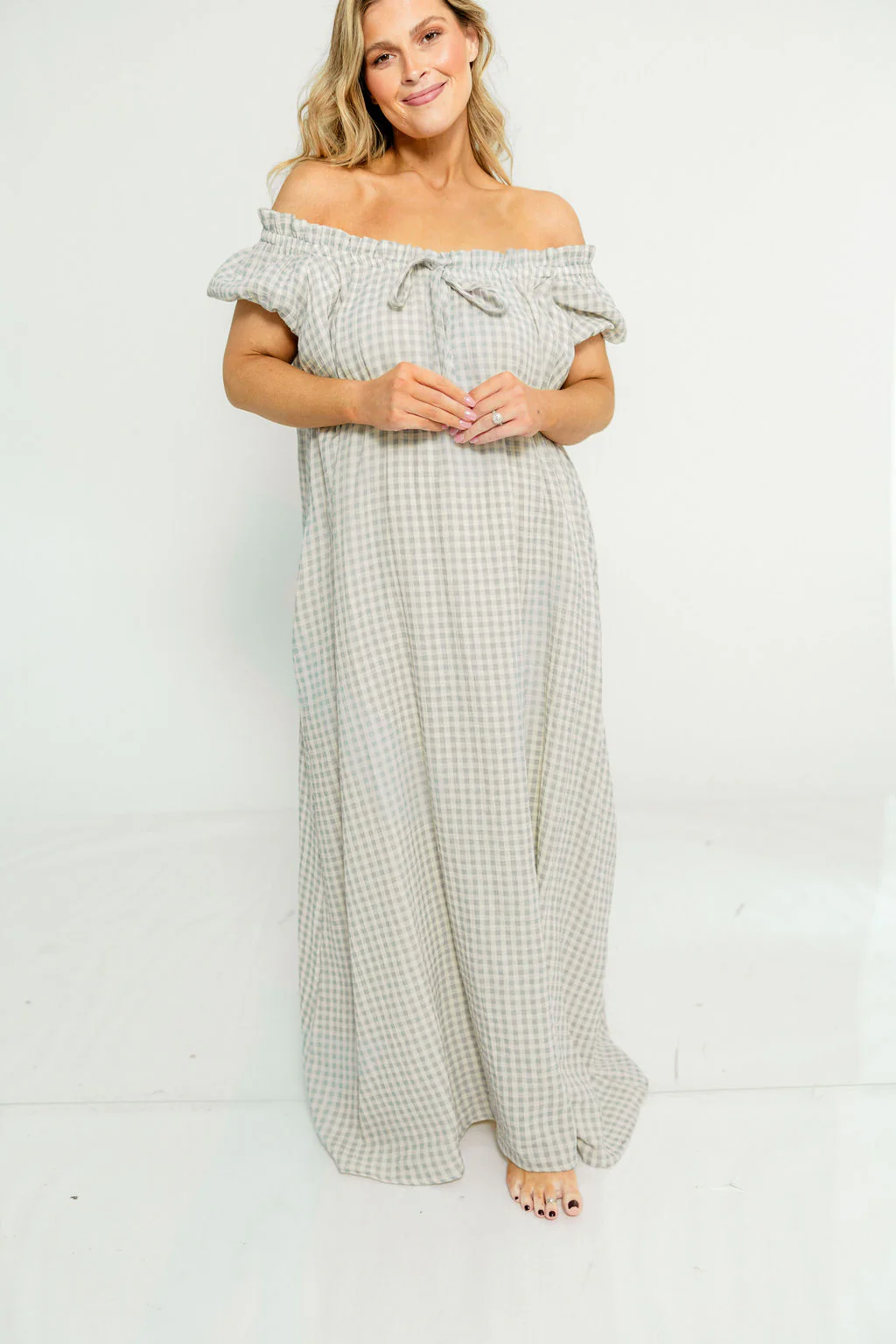 Ensley 100% Cotton Maxi Dress in Light Indigo Plaid - Bump Friendly - Image 11