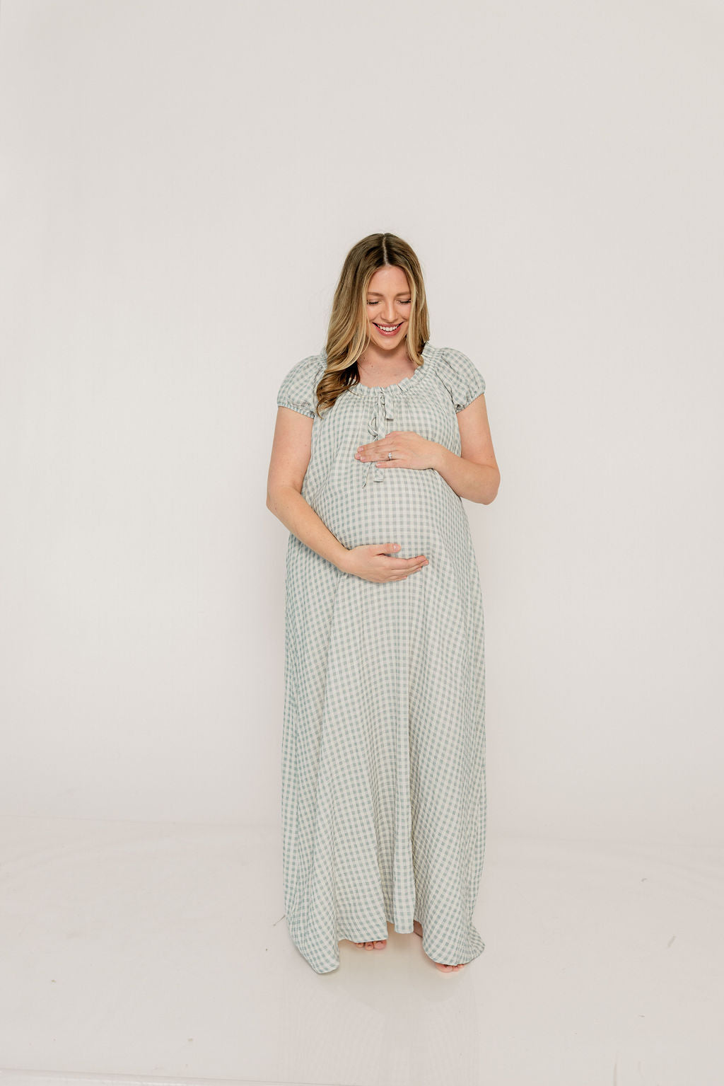Ensley 100% Cotton Maxi Dress in Light Indigo Plaid - Bump Friendly - Image 12