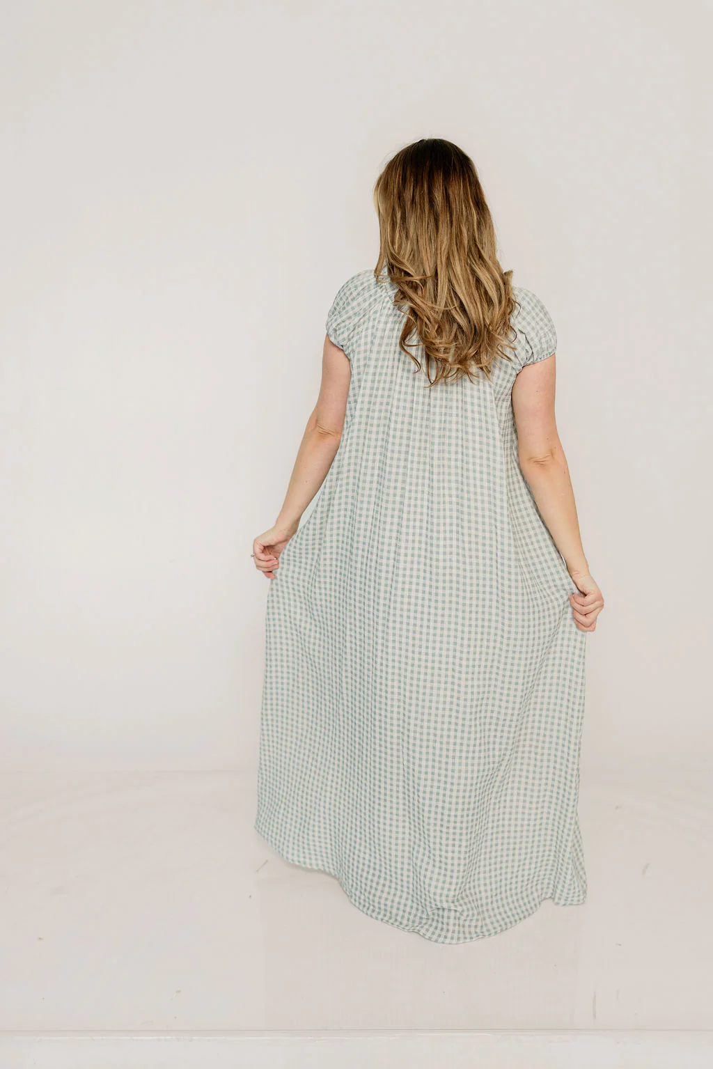 Ensley 100% Cotton Maxi Dress in Light Indigo Plaid - Bump Friendly - Image 16