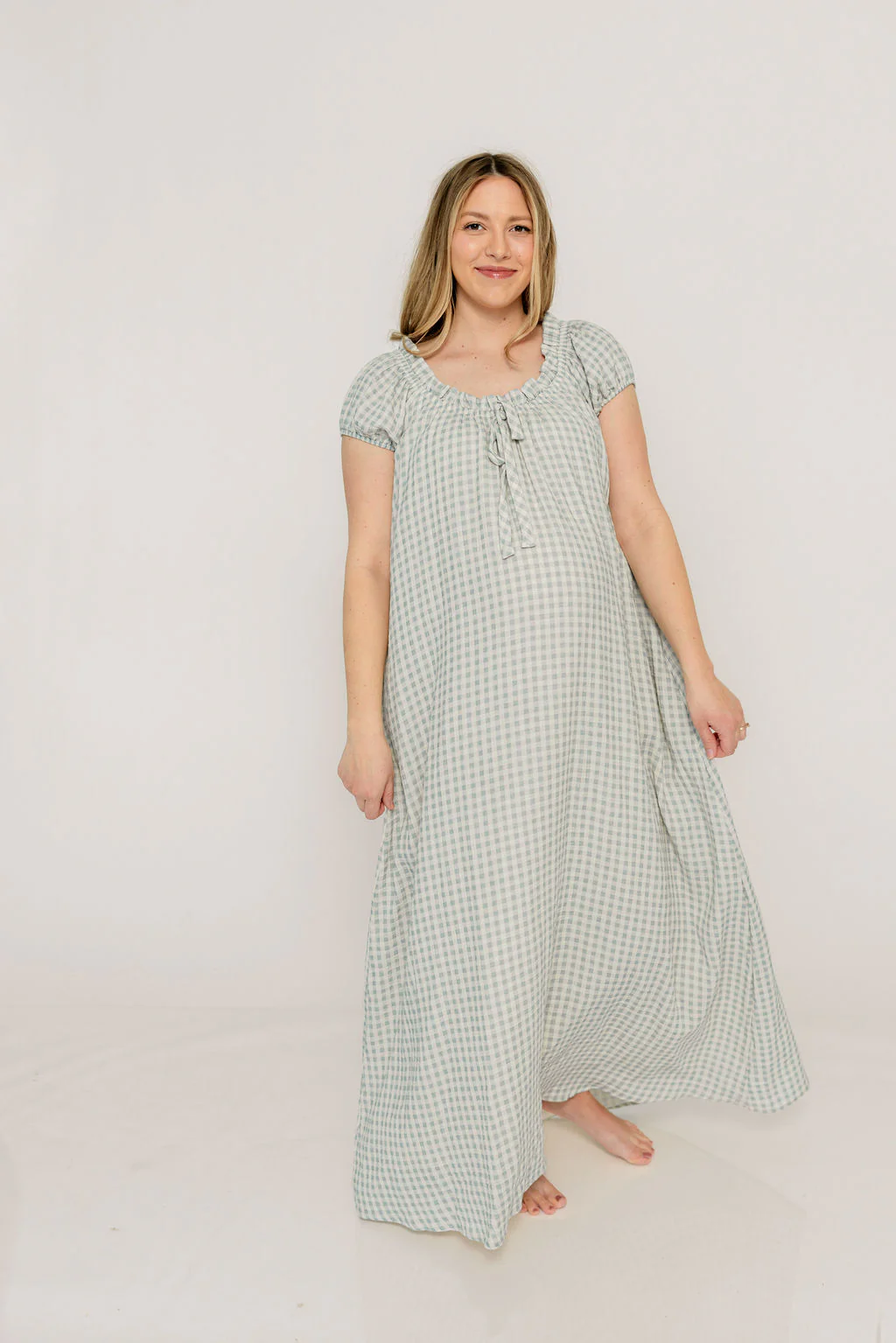 Ensley 100% Cotton Maxi Dress in Light Indigo Plaid - Bump Friendly - Image 17
