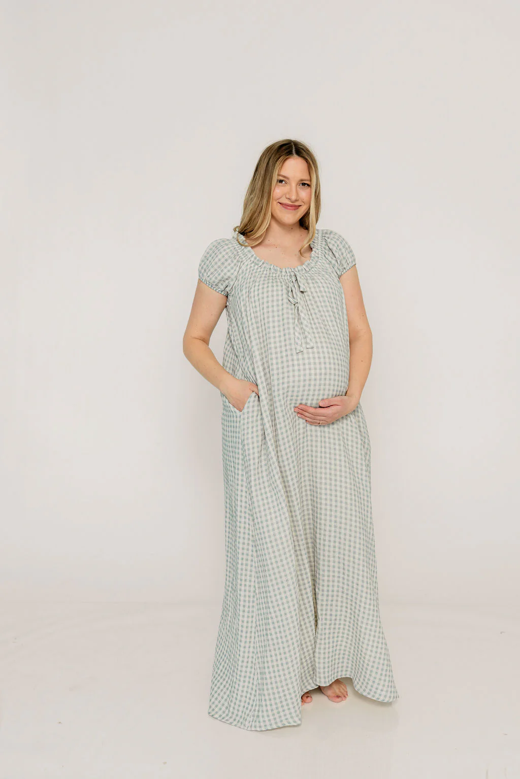 Ensley 100% Cotton Maxi Dress in Light Indigo Plaid - Bump Friendly - Image 18
