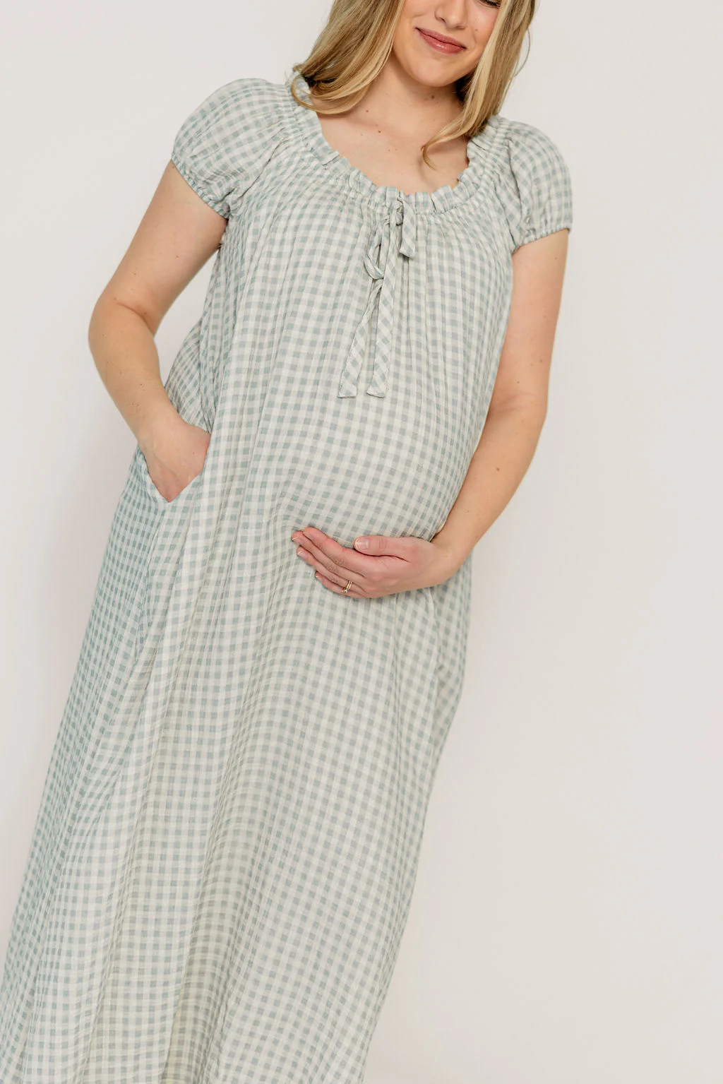 Ensley 100% Cotton Maxi Dress in Light Indigo Plaid - Bump Friendly - Image 19