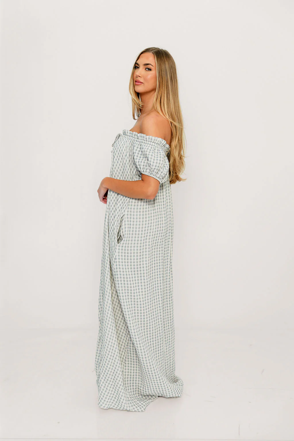 Ensley 100% Cotton Maxi Dress in Light Indigo Plaid - Bump Friendly - Image 21