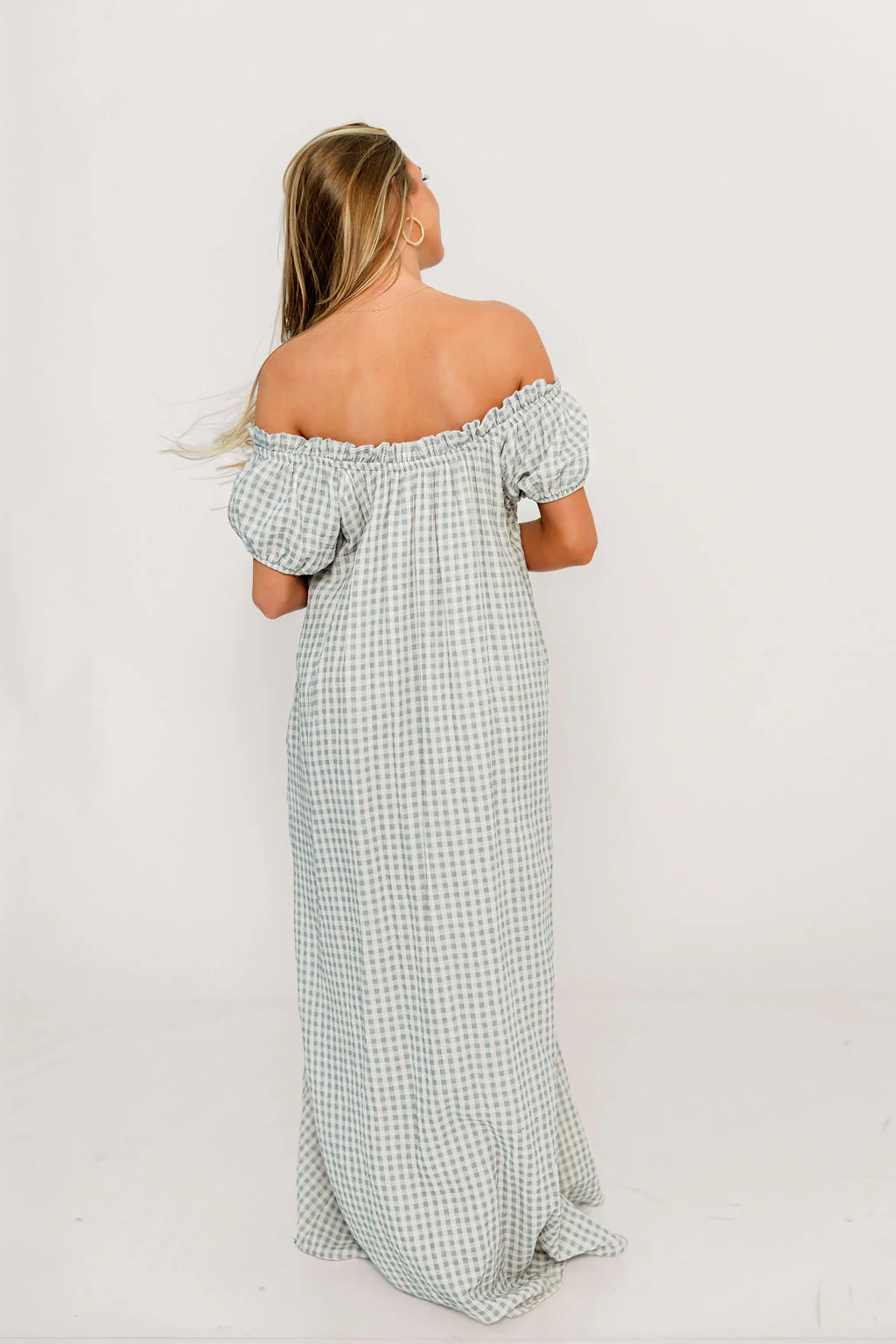 Ensley 100% Cotton Maxi Dress in Light Indigo Plaid - Bump Friendly - Image 22