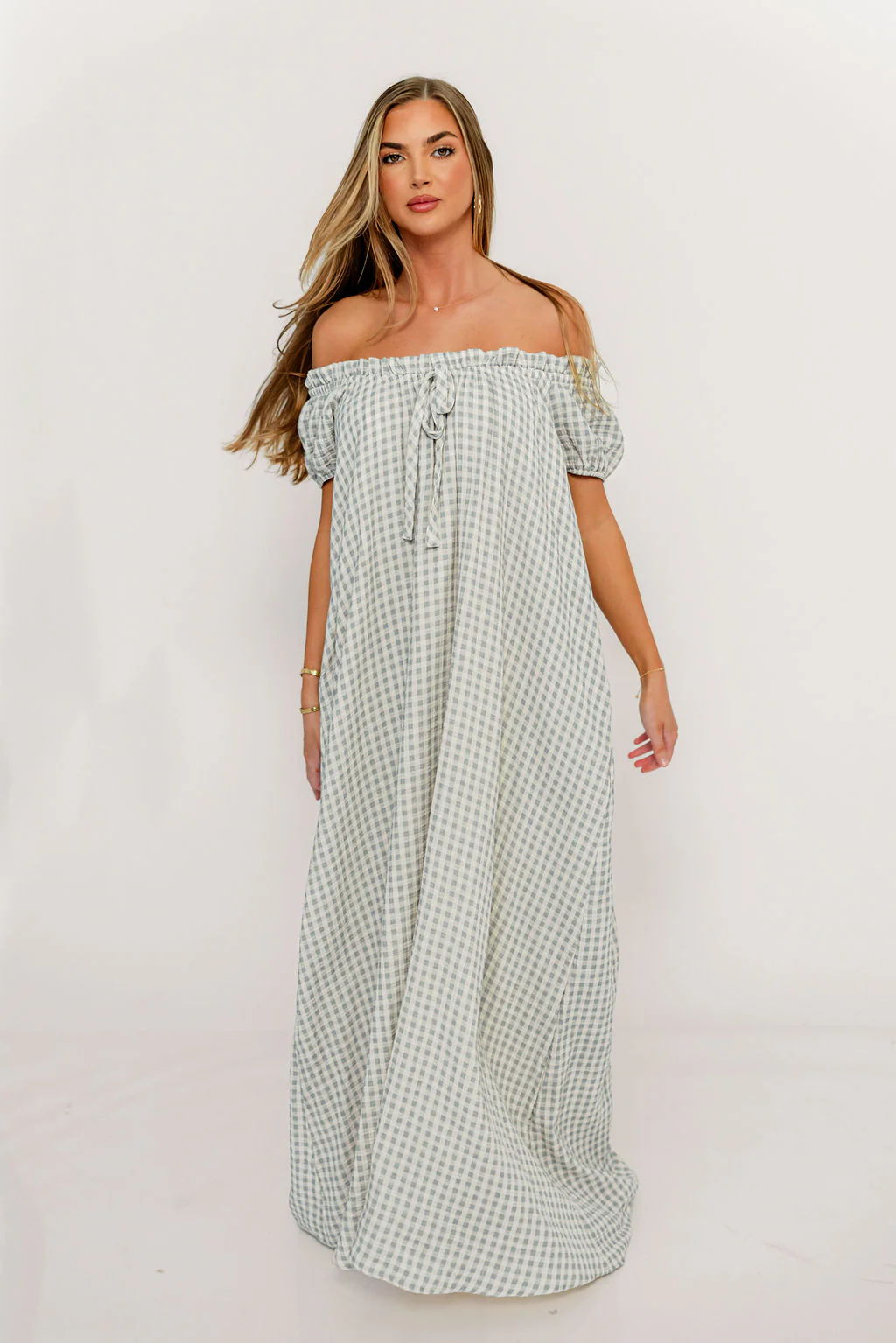 Ensley 100% Cotton Maxi Dress in Light Indigo Plaid - Bump Friendly - Image 23