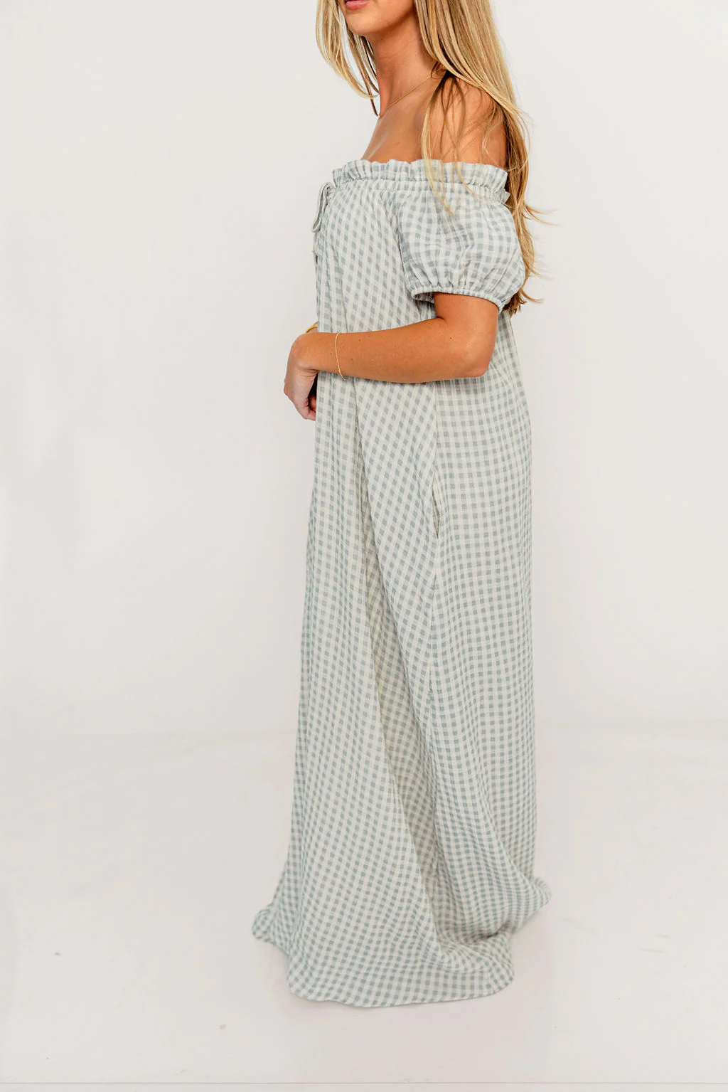 Ensley 100% Cotton Maxi Dress in Light Indigo Plaid - Bump Friendly - Image 24