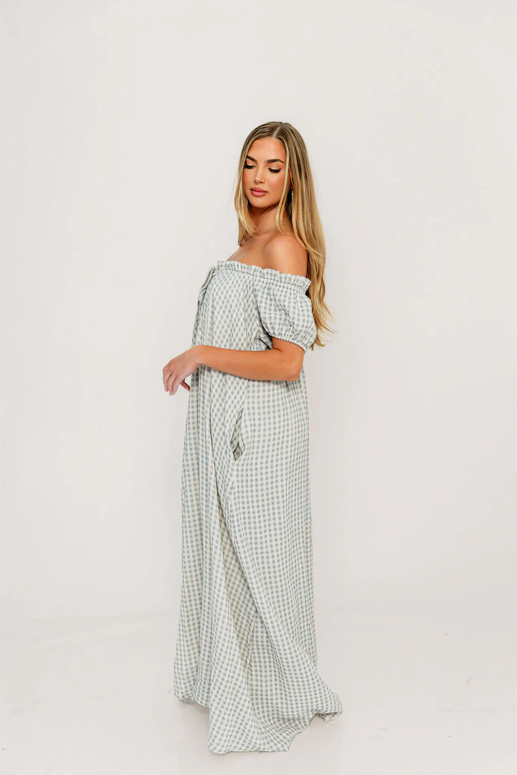 Ensley 100% Cotton Maxi Dress in Light Indigo Plaid - Bump Friendly - Image 3