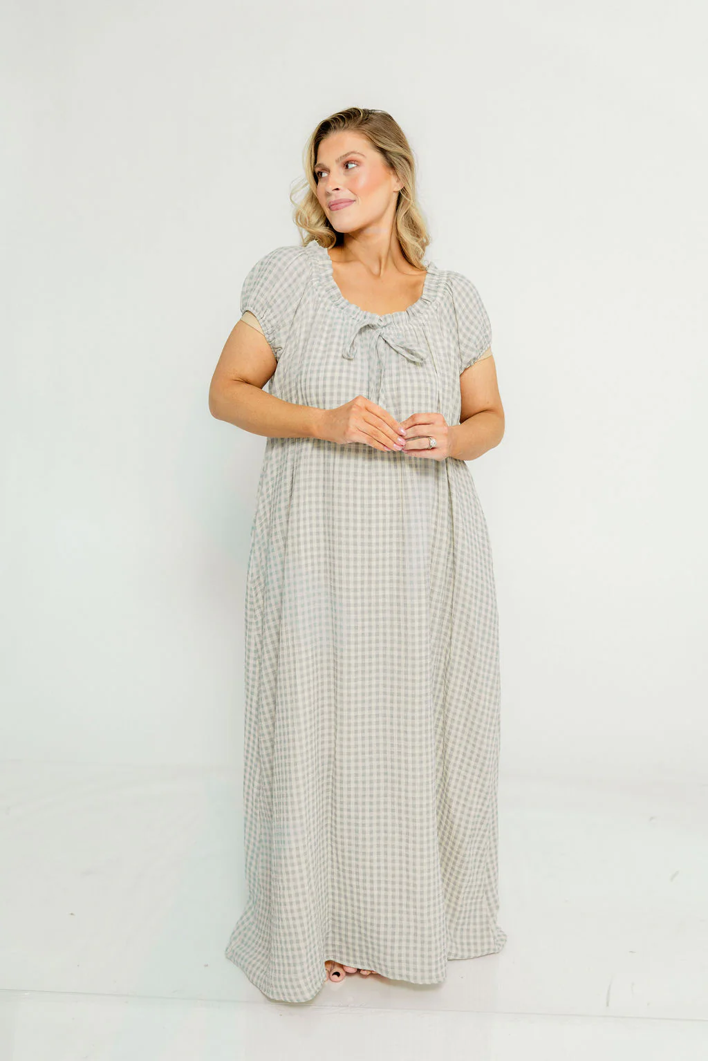 Ensley 100% Cotton Maxi Dress in Light Indigo Plaid - Bump Friendly - Image 4