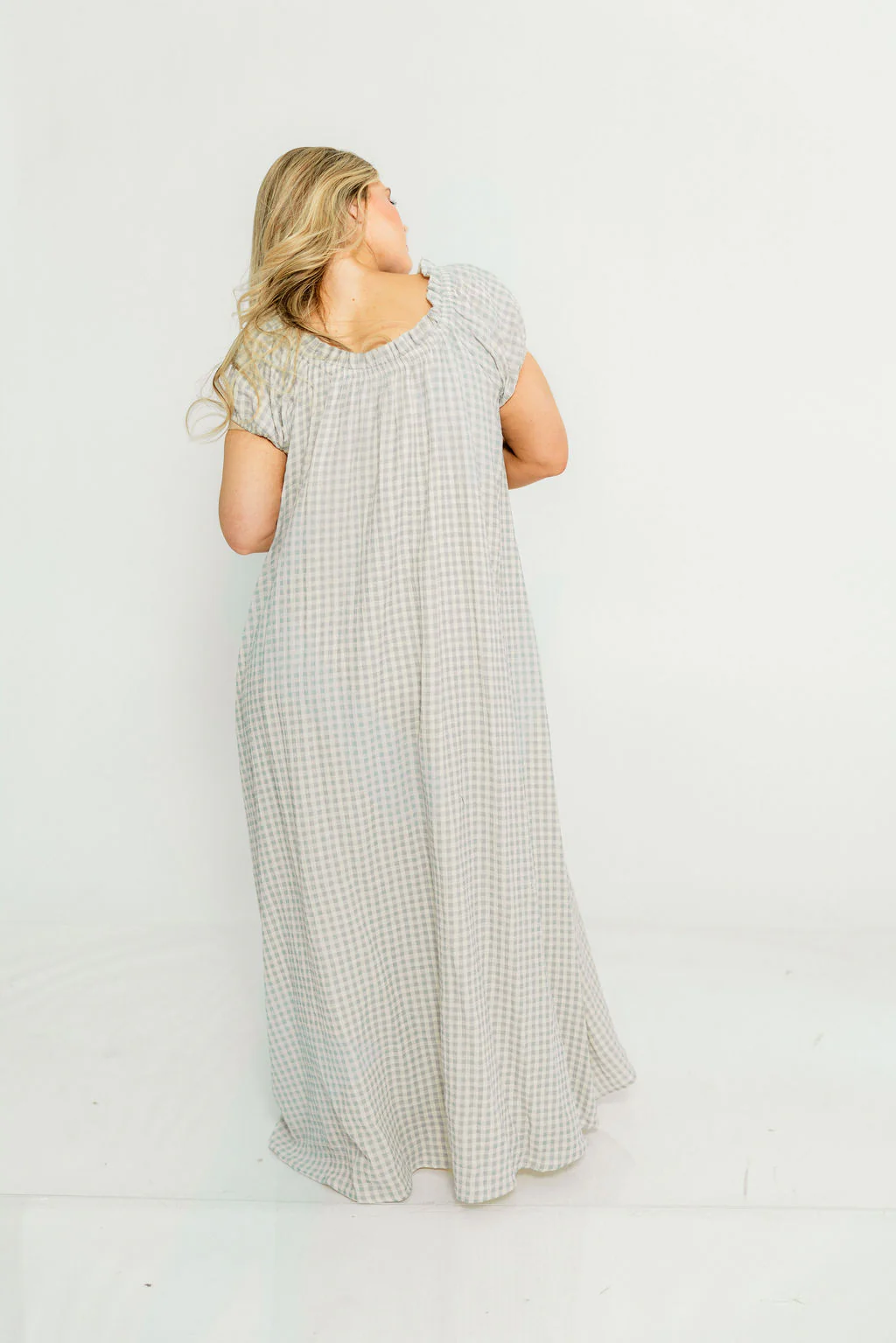 Ensley 100% Cotton Maxi Dress in Light Indigo Plaid - Bump Friendly - Image 7