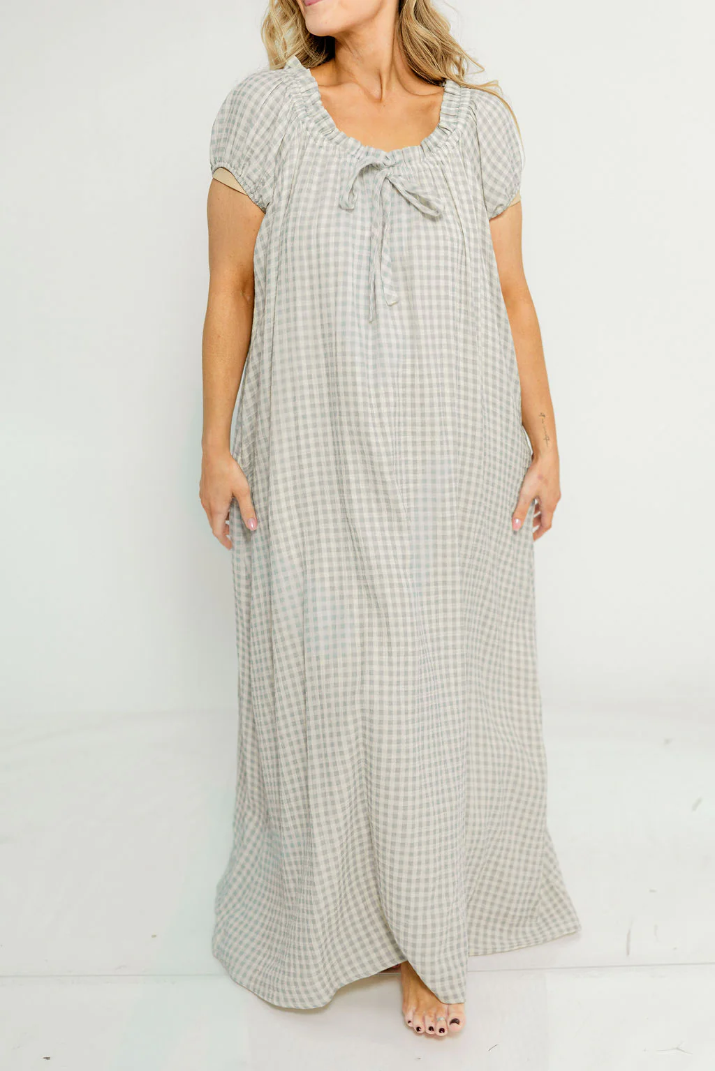 Ensley 100% Cotton Maxi Dress in Light Indigo Plaid - Bump Friendly - Image 9
