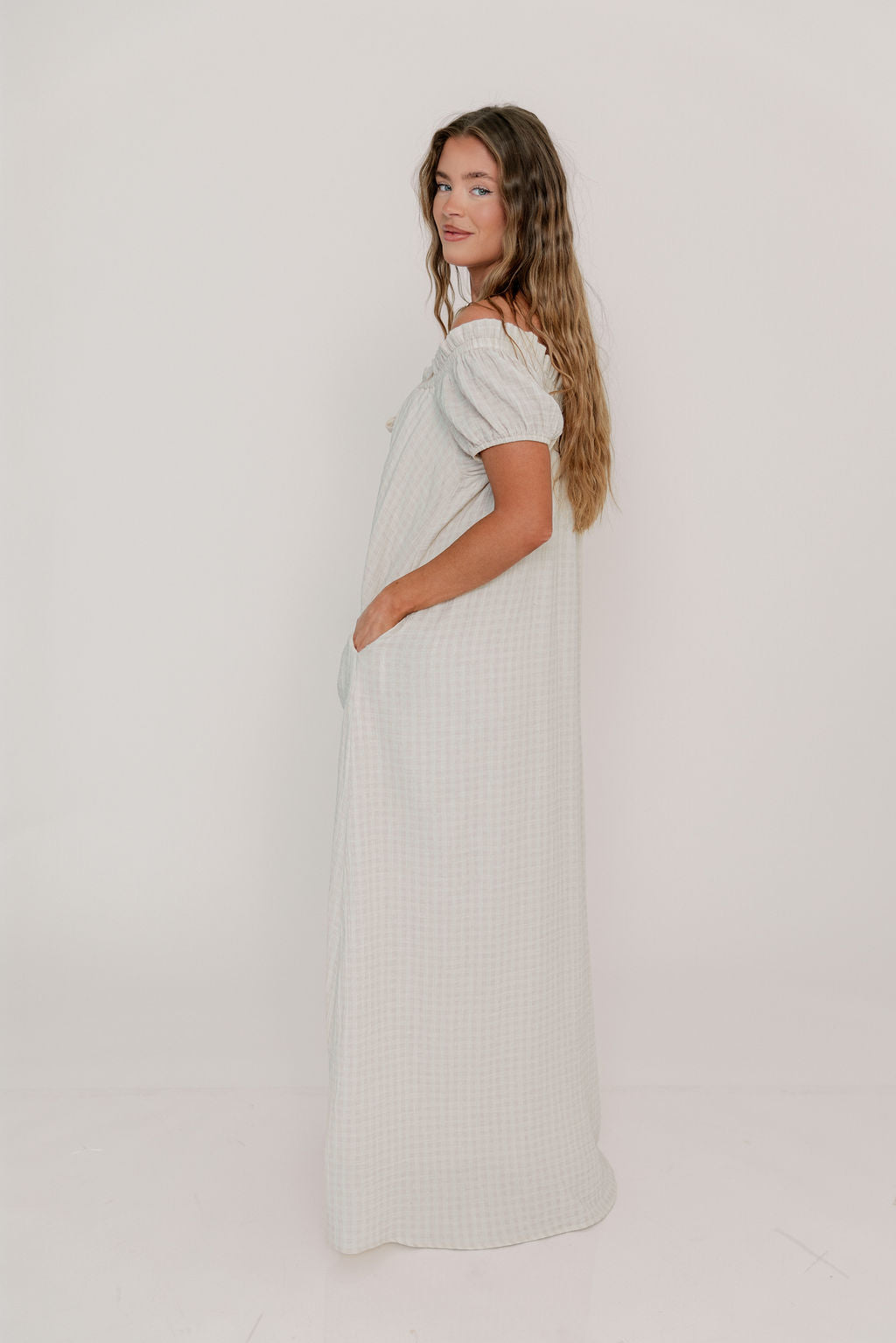 Ensley 100% Cotton Maxi Dress in Pale Pink Plaid - Bump Friendly - Image 2