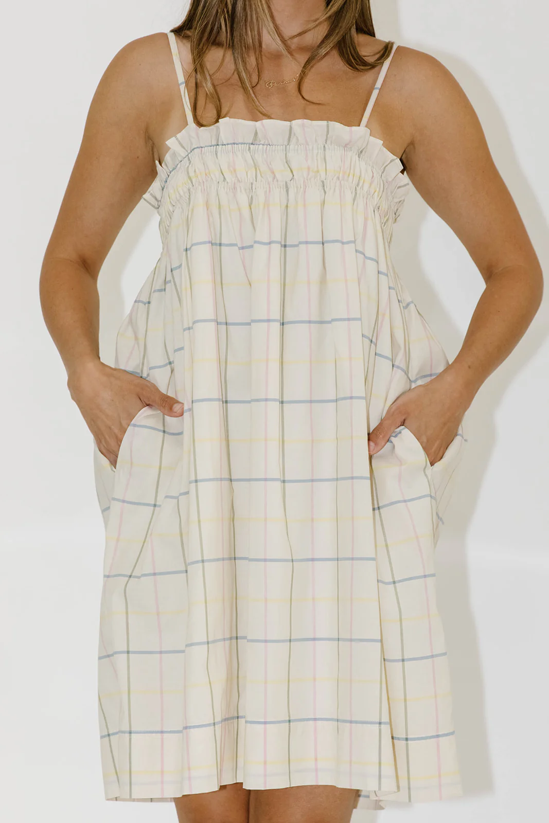 Peggy Grid Print Mini Dress in Multi - Image 6