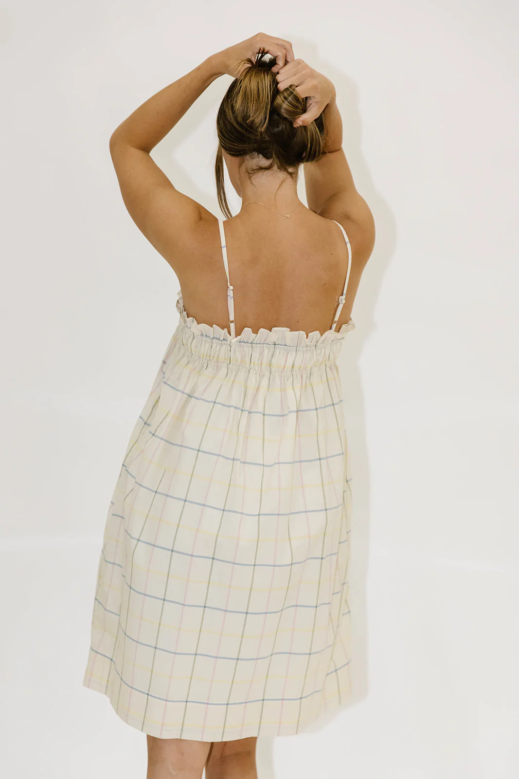 Peggy Grid Print Mini Dress in Multi - Image 8