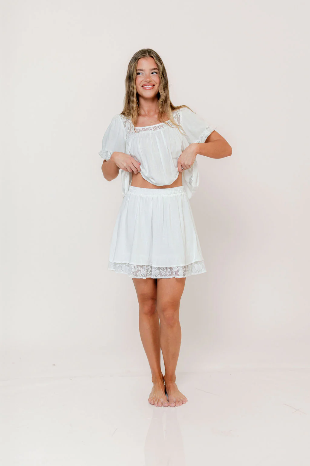 Fields Layered Lace Mini Skirt in Ivory