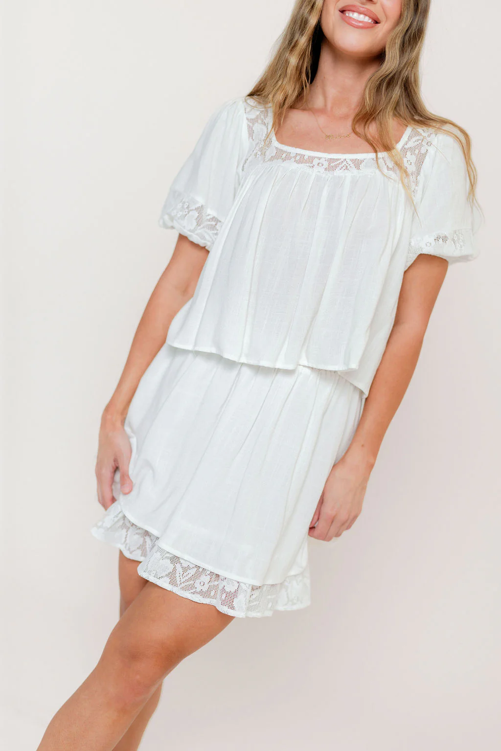 Fields Layered Lace Mini Skirt in Ivory - Image 4