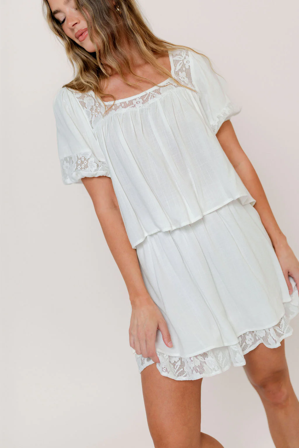Fields Layered Lace Mini Skirt in Ivory - Image 5