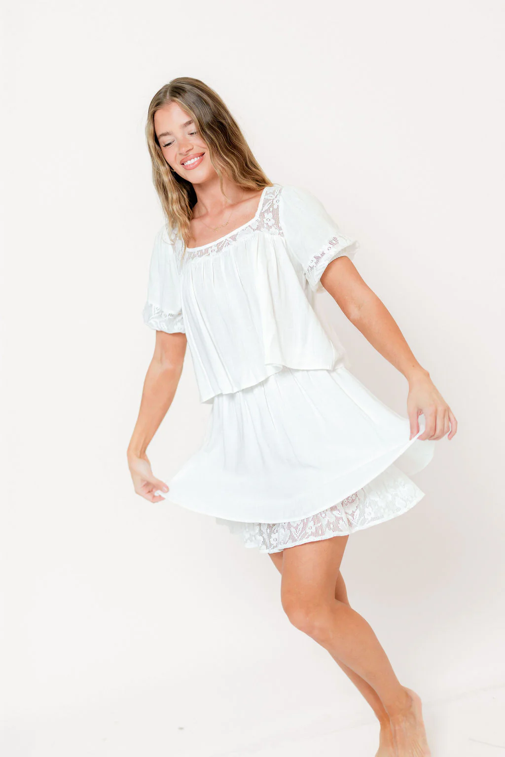 Fields Layered Lace Mini Skirt in Ivory - Image 6