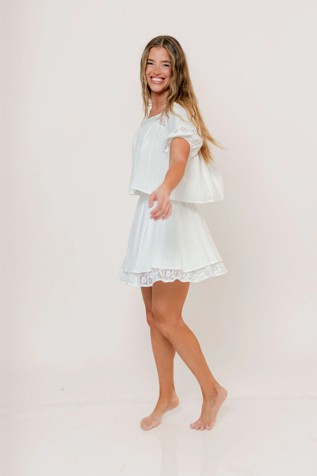 Fields Layered Lace Mini Skirt in Ivory - Image 7