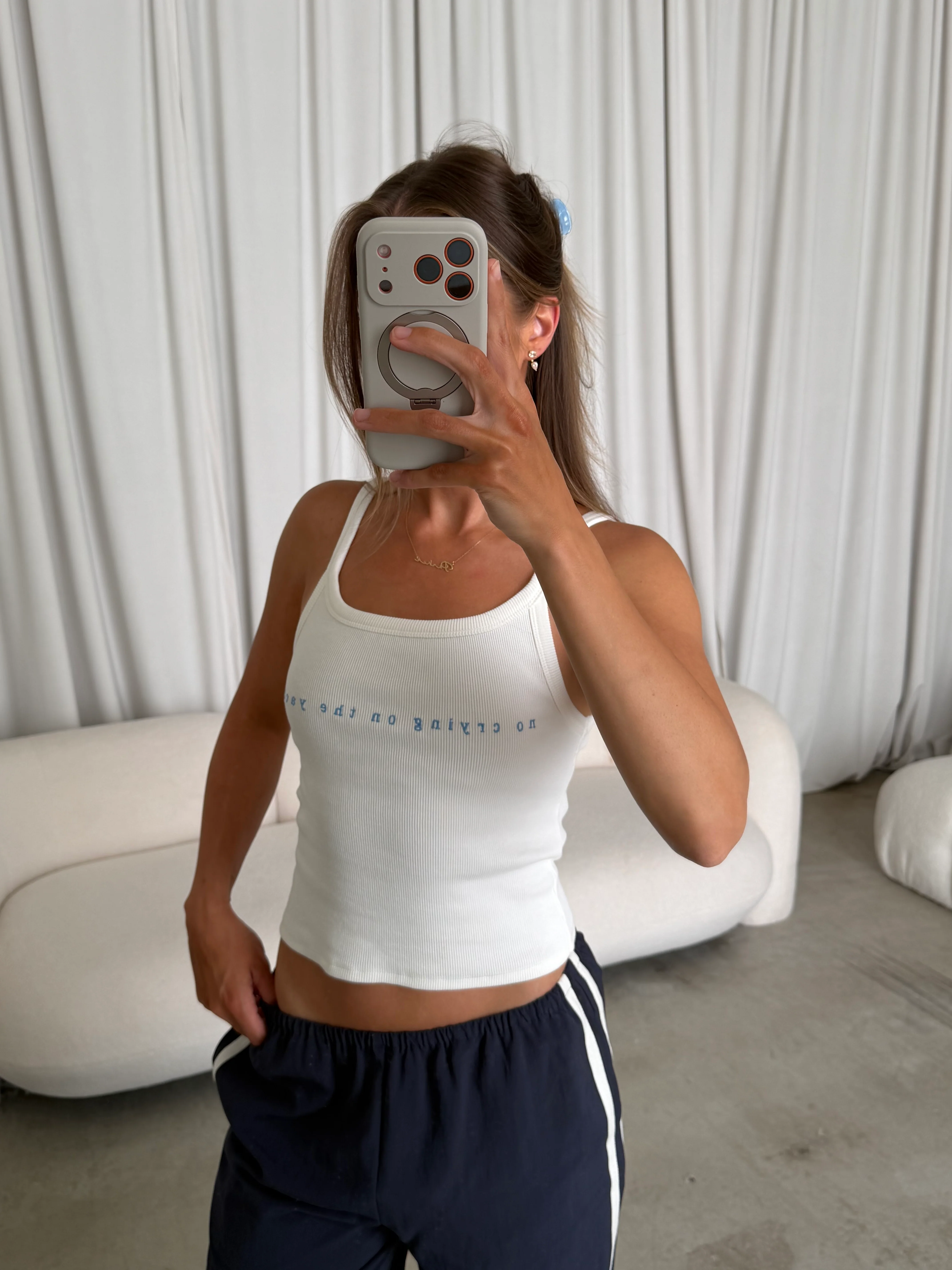 Finn "No Crying On The Yacht" Embroidered Tank Top in Off White - Image 6