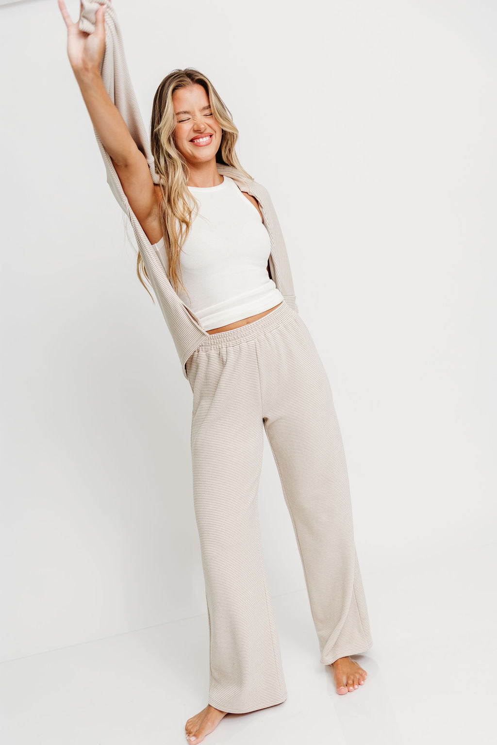 Campbell Striped Fleece Lounge Pants in Cream/Grey *Worth Exclusive Print* - Image 11