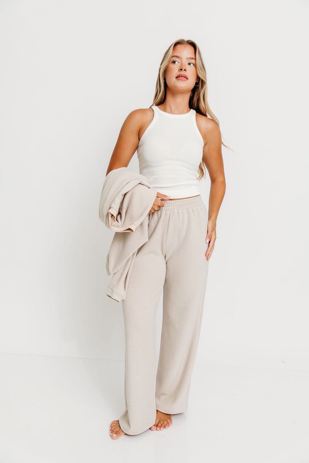 Campbell Striped Fleece Lounge Pants in Cream/Grey *Worth Exclusive Print* - Image 16