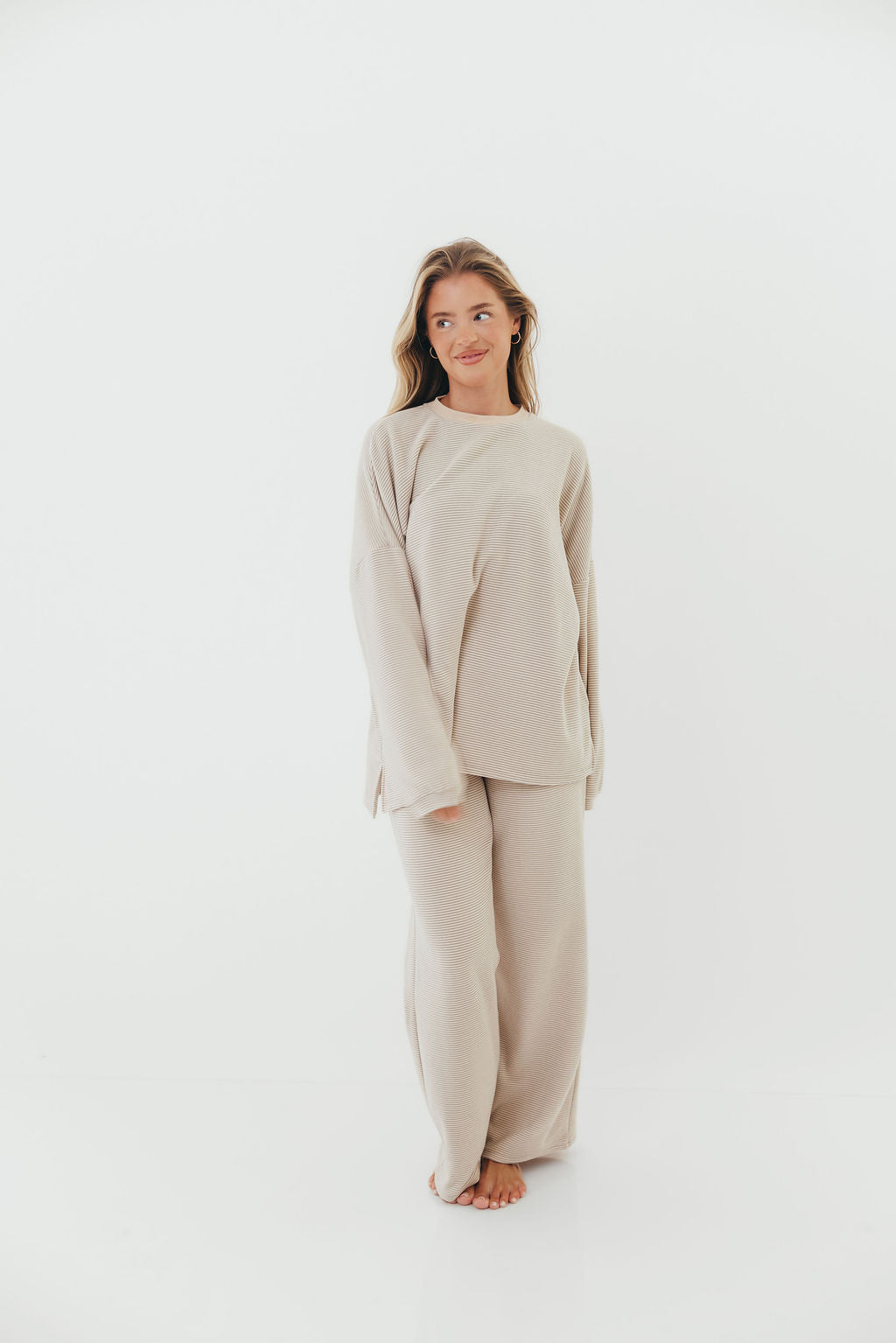 Campbell Striped Fleece Lounge Pants in Cream/Grey *Worth Exclusive Print* - Image 4