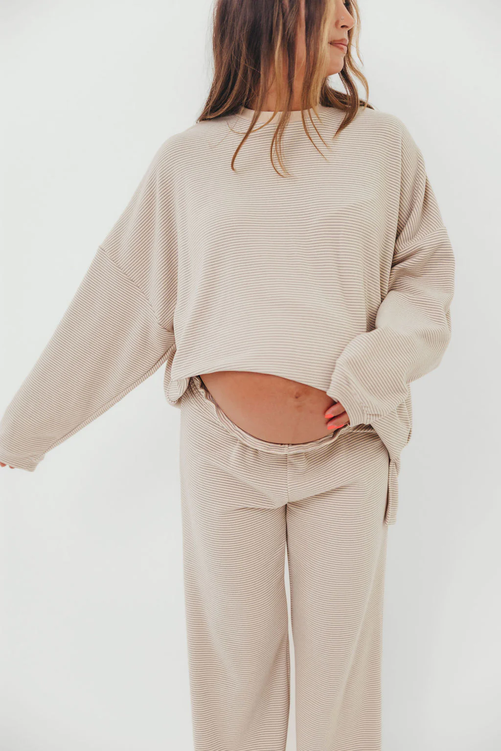 Campbell Striped Fleece Lounge Pants in Cream/Grey *Worth Exclusive Print* - Image 7