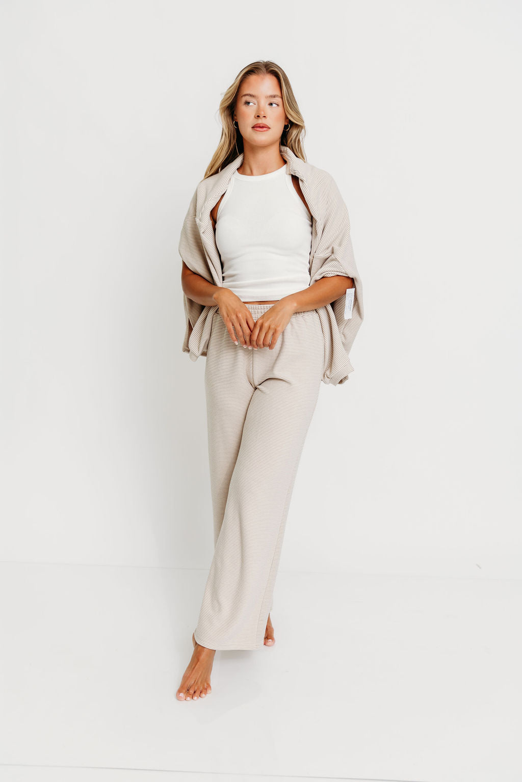 Campbell Striped Fleece Lounge Pants in Cream/Grey *Worth Exclusive Print* - Image 8