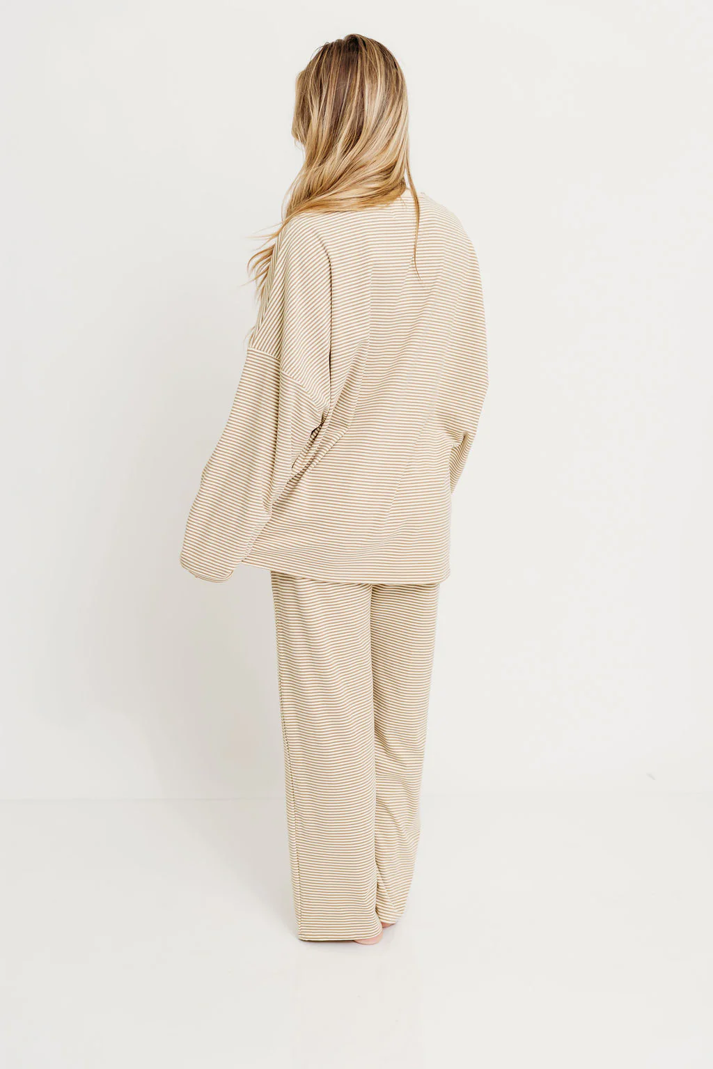 Naomi Striped Oversized Fleece Long Sleeve Top in Beige - Bump Friendly - Image 12