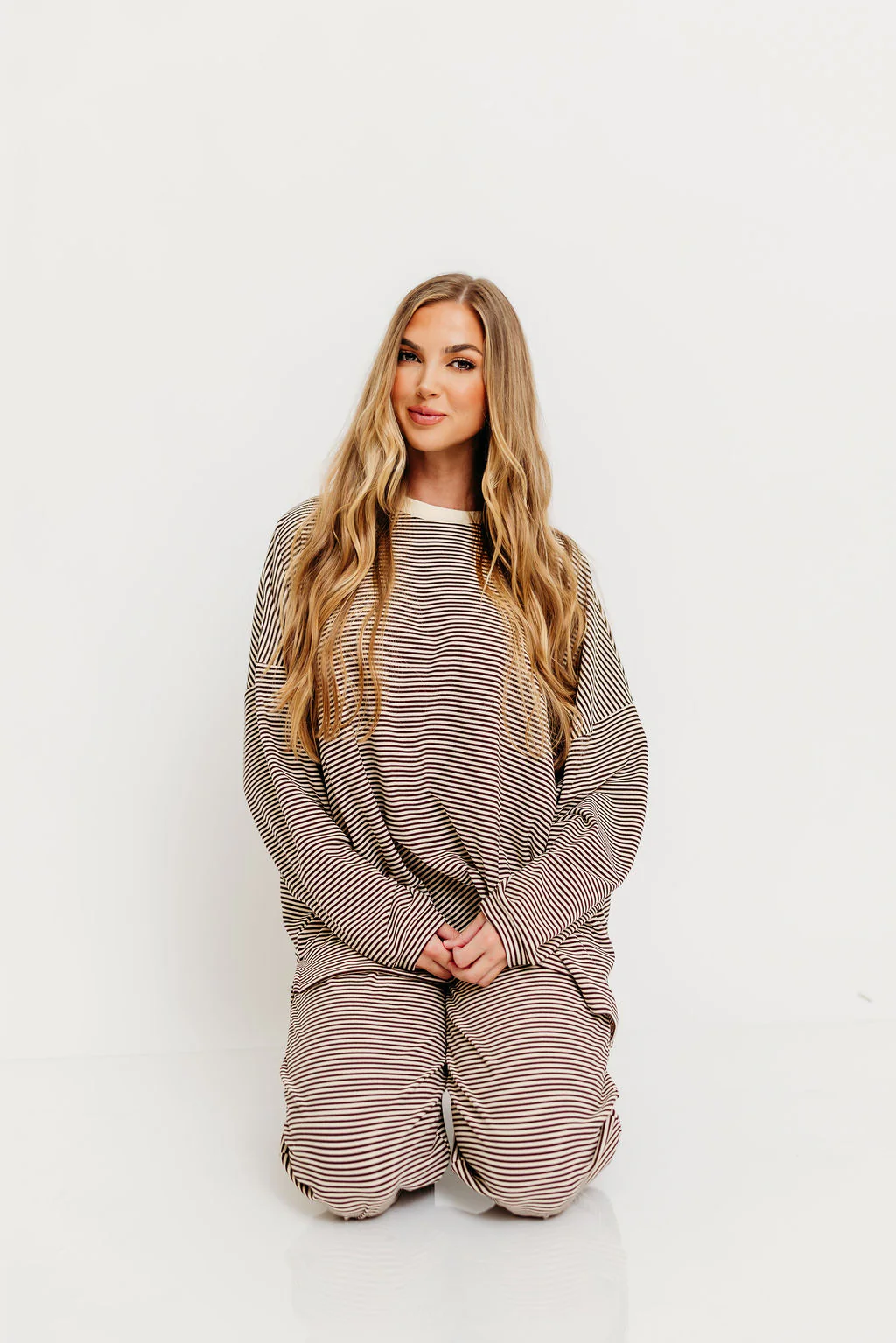 Naomi Oversized Striped Fleece Long Sleeve Top in Brown - Image 10