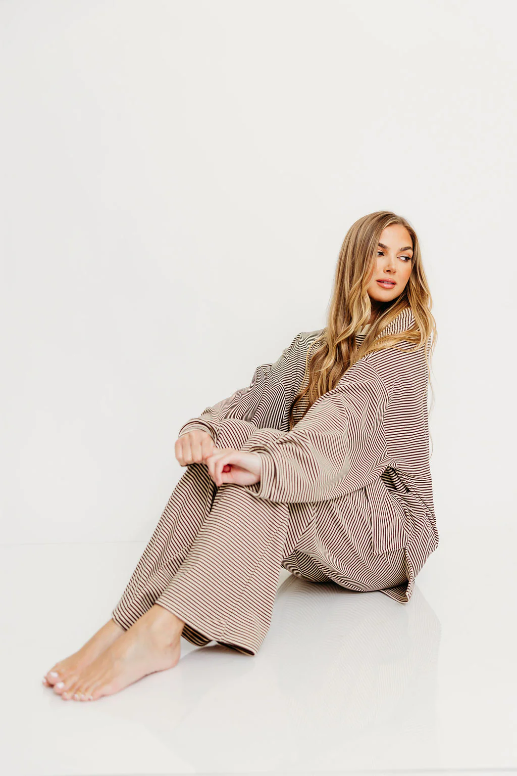 Naomi Oversized Striped Fleece Long Sleeve Top in Brown - Image 11