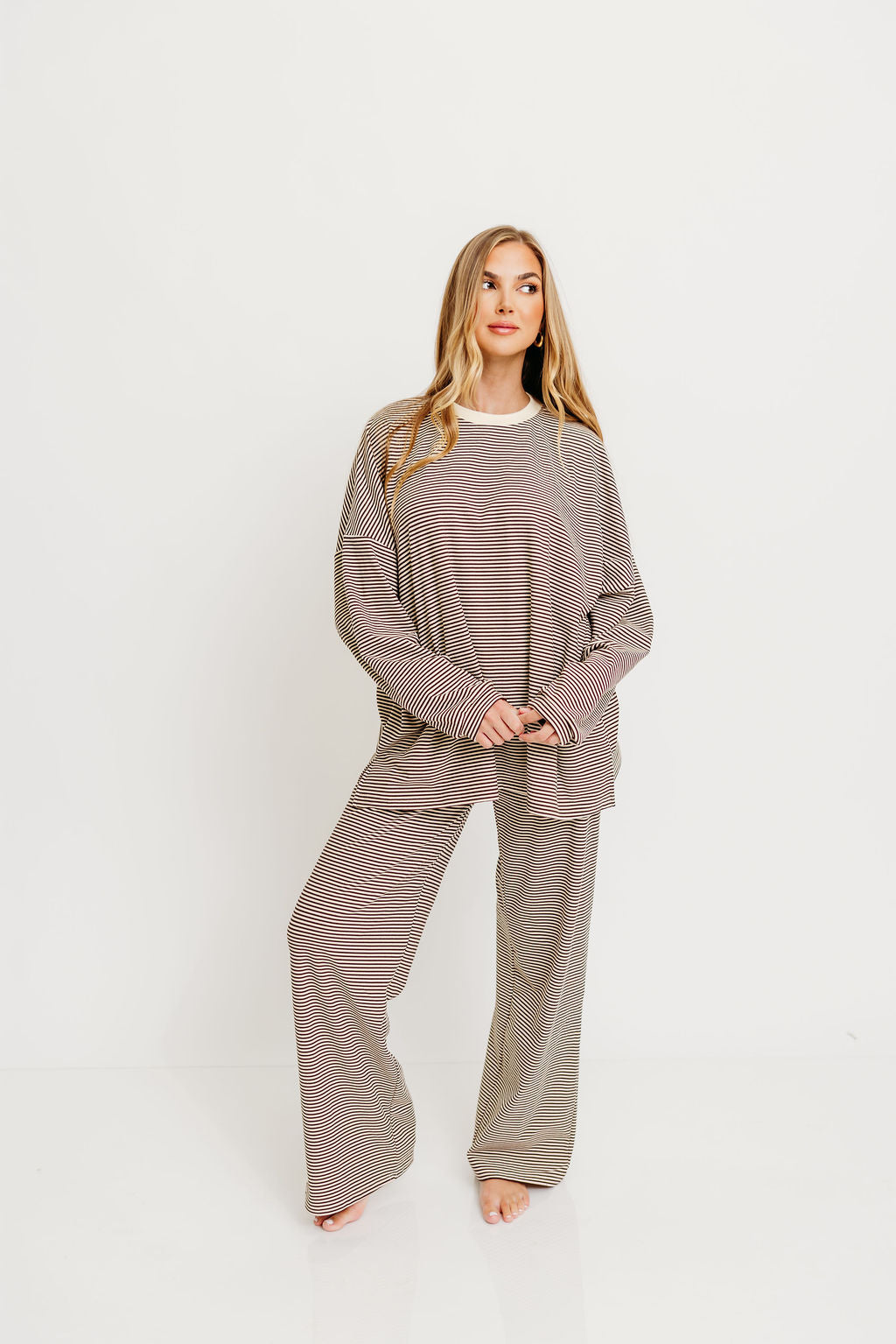 Naomi Oversized Striped Fleece Long Sleeve Top in Brown - Image 12