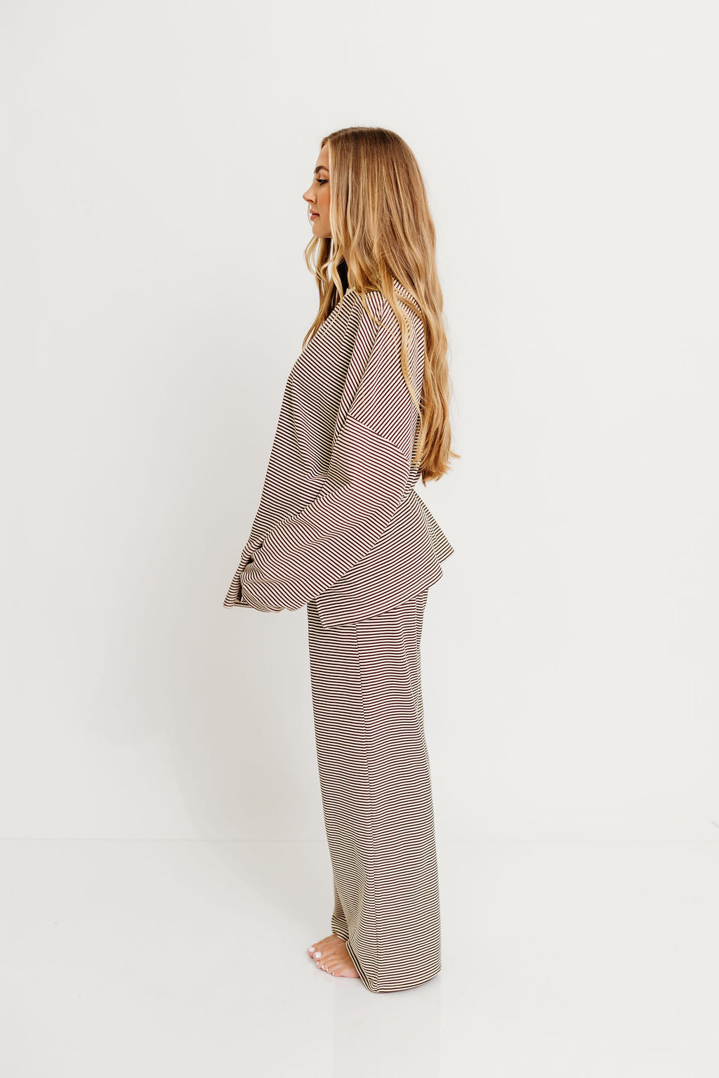 Naomi Oversized Striped Fleece Long Sleeve Top in Brown - Image 13