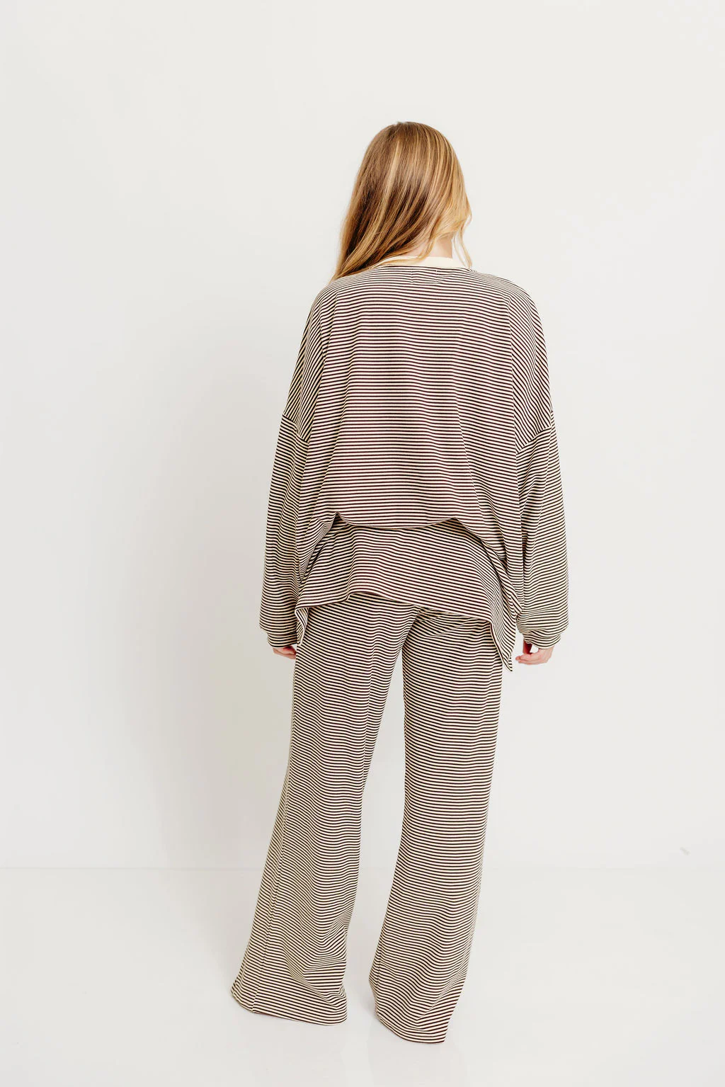 Naomi Oversized Striped Fleece Long Sleeve Top in Brown - Image 14
