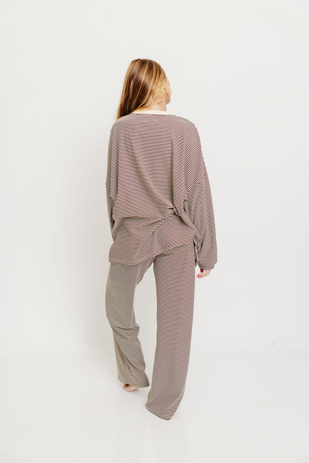 Naomi Oversized Striped Fleece Long Sleeve Top in Brown - Image 5