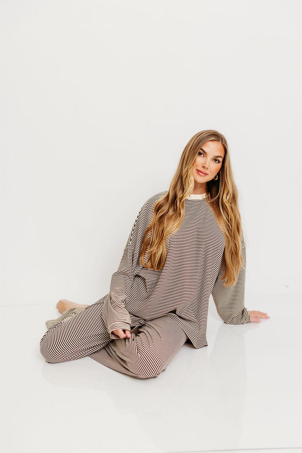 Naomi Oversized Striped Fleece Long Sleeve Top in Brown - Image 6