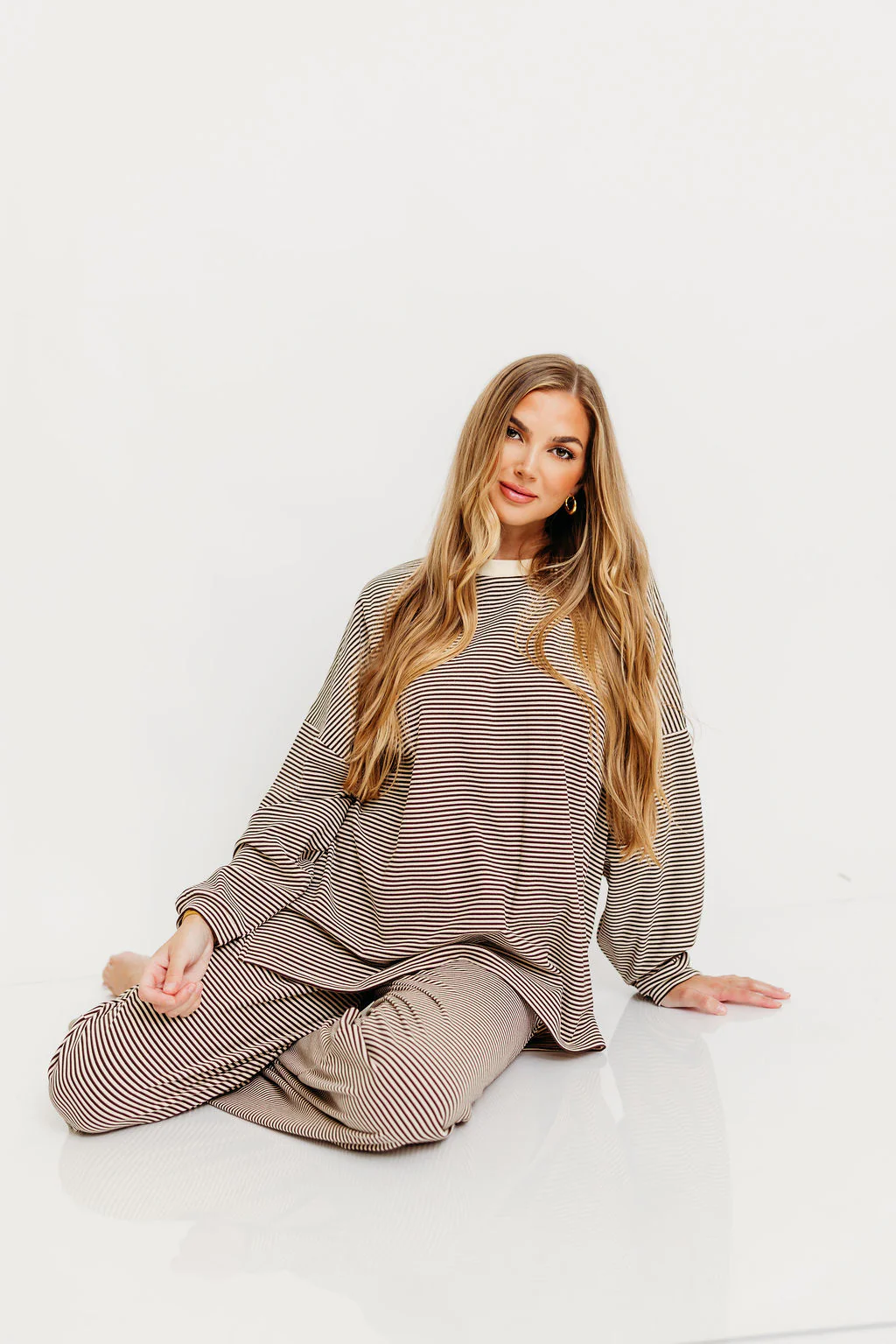 Naomi Oversized Striped Fleece Long Sleeve Top in Brown - Image 8