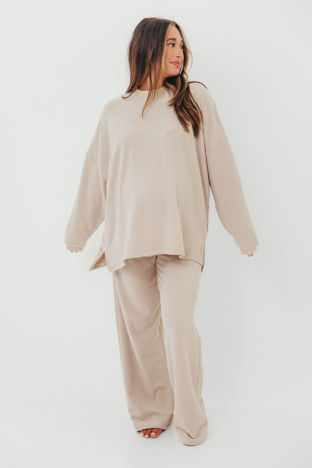 Naomi Striped Oversized Fleece Top in Cream/Grey *Worth Exclusive Print* - Image 15