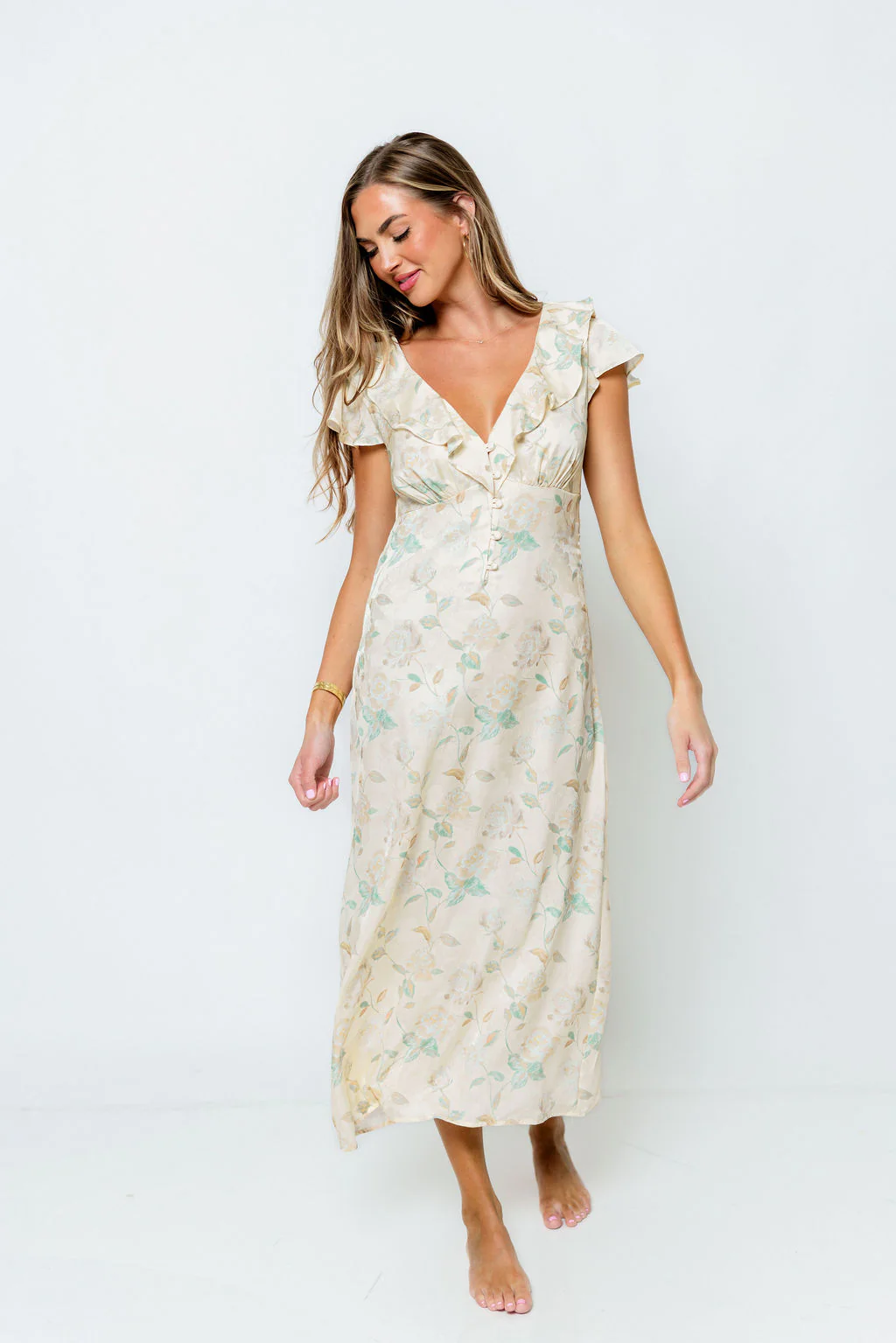 Octavia Floral Midi Dress in Cream/Multi