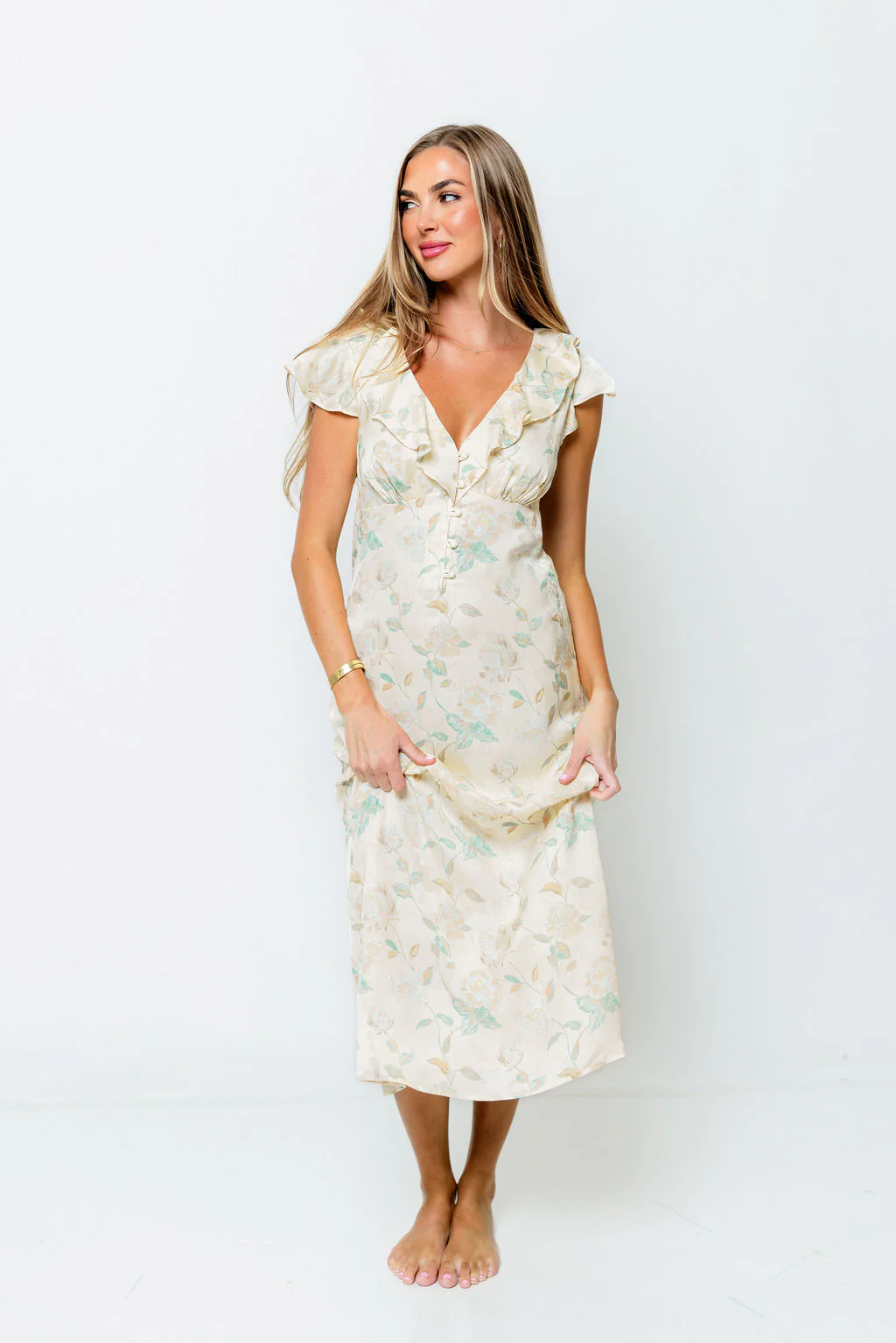 Octavia Floral Midi Dress in Cream/Multi - Image 2