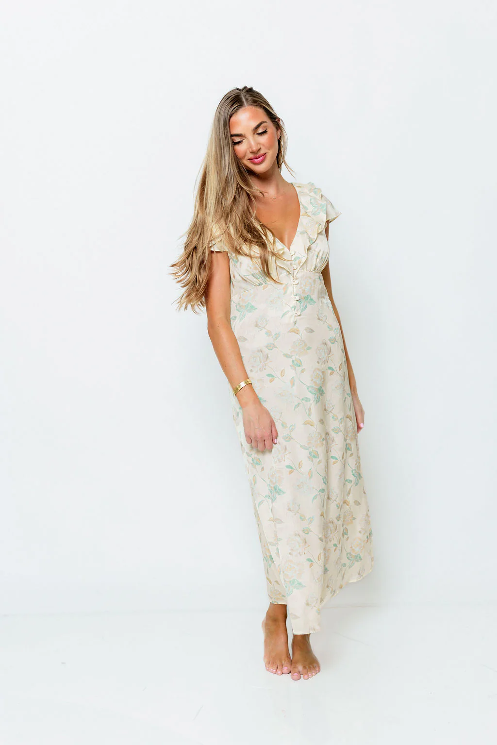 Octavia Floral Midi Dress in Cream/Multi - Image 4